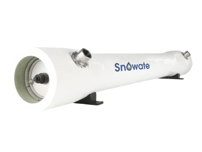 An inclined placed 4 inch side port FRP membrane housing.