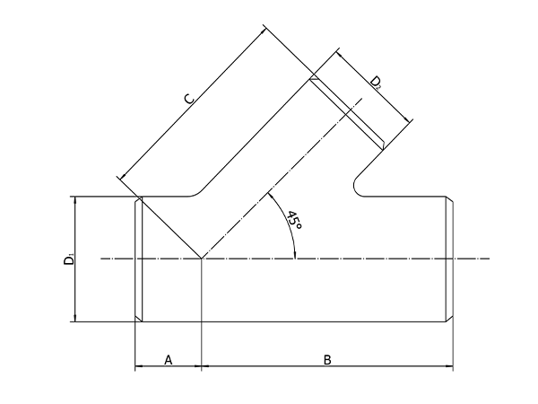 45° butt weld reducing tee installation dimension drawing