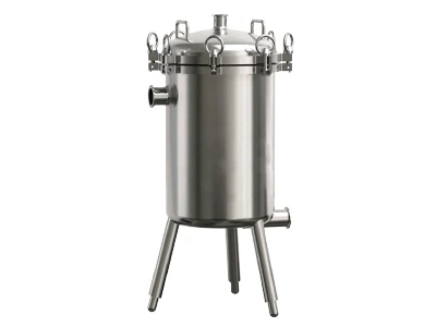 A basket type filter housing on a gray background