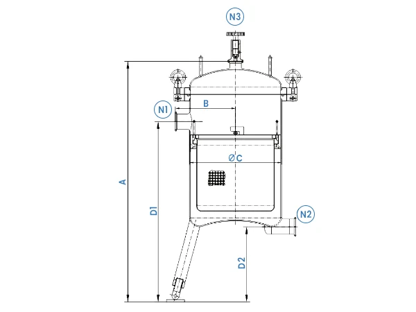 Annotated basket type filter housing drawing