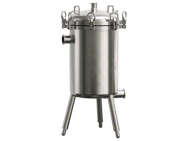 A basket type filter housing on a gray background