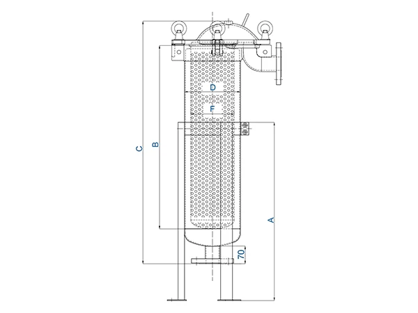 A drawing of BFC series bag type stainless steel precision filter.