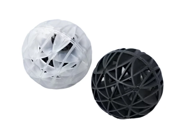 A white bio ball and a black bio ball