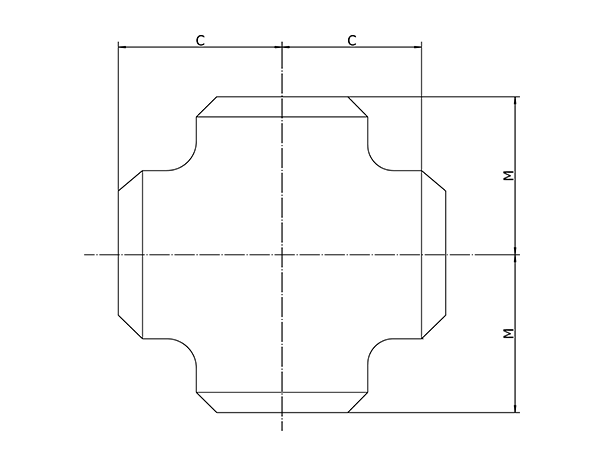 Butt weld cross installation dimensional drawing