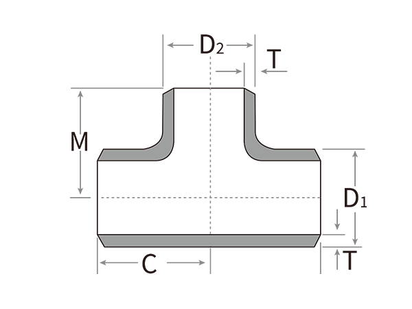 Butt weld equal tee installation dimensional drawing