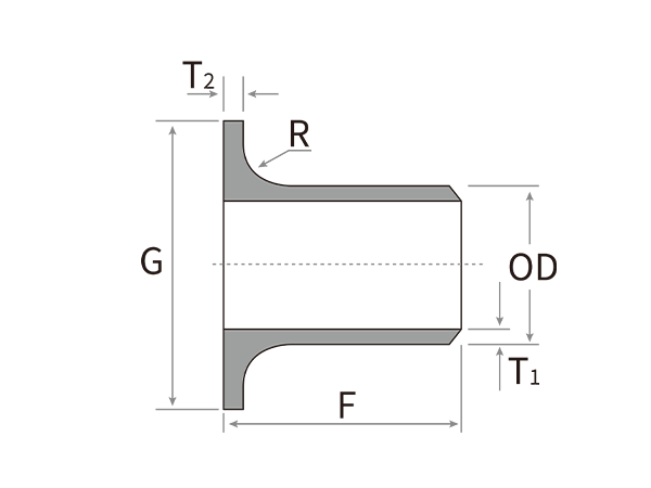 Butt weld long stub end installation dimension drawing