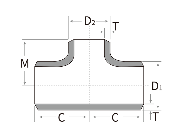 Butt weld reducing tee installation dimension drawing