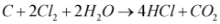 Chemical equation for the reduction of residual chlorine in water by carbon