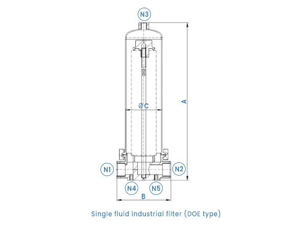 Annotated casting single cartridge filter housing drawing