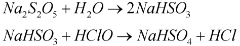Chemical equation for the reduction of residual chlorine in water by sodium bisulfite