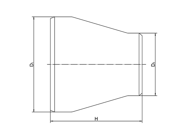 Dimensional drawing of concentric butt weld reducer installation