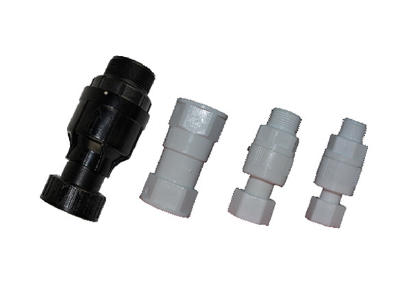 Four different sizes of check valves on white background.