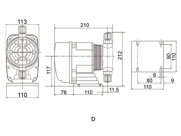 DC electromagnetic solenoid dosing pump installation dimensional drawing