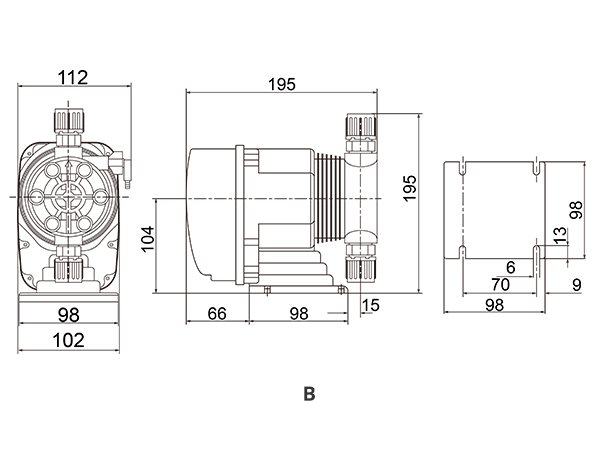 DFD electromagnetic solenoid dosing pump installation dimensional drawing