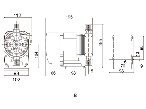 DM electromagnetic solenoid dosing pump installation dimensional drawing