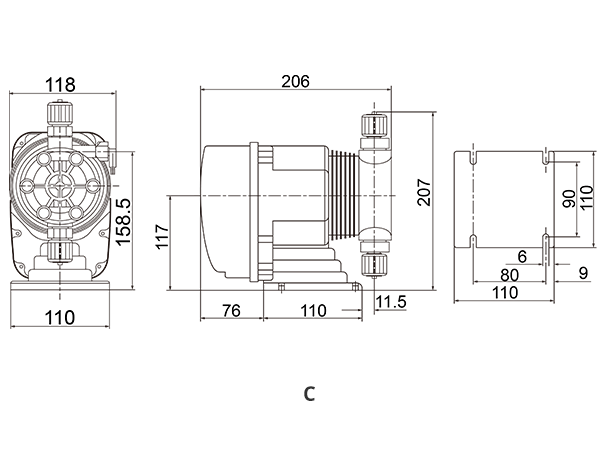 DM electromagnetic solenoid dosing pump installation dimensional drawing