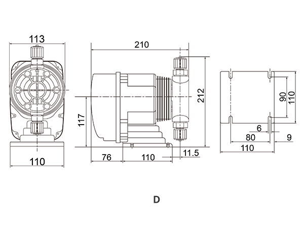 DM electromagnetic solenoid dosing pump installation dimensional drawing