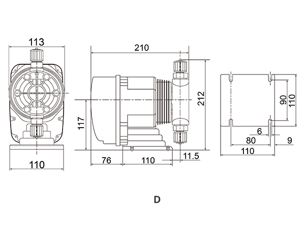 DP electromagnetic solenoid dosing pump installation dimensional drawing