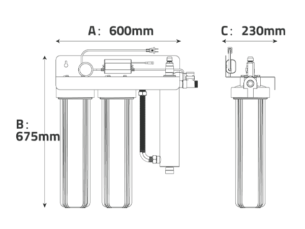 EPS-203 whole house UV system dimensions