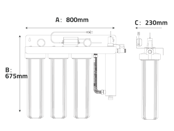 EPS-204 whole house UV system dimensions
