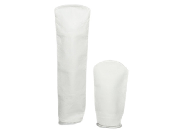 Two stainless steel filter bags on white background.