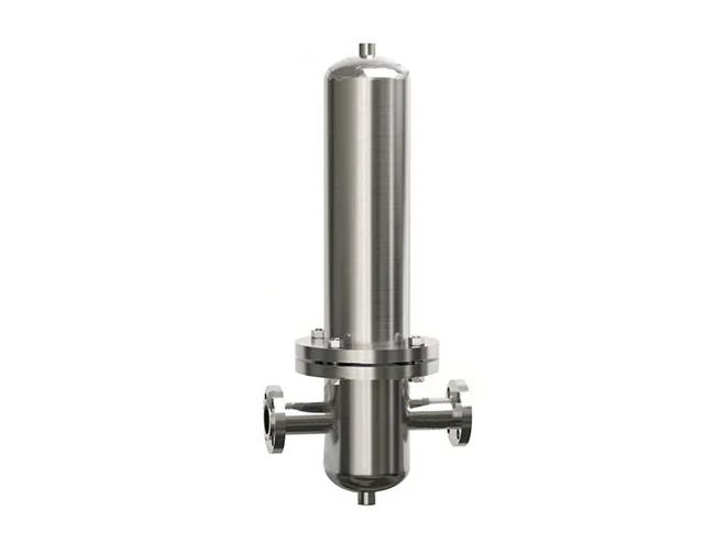 A gas/steam filter housing on a white background