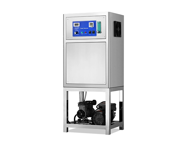 Ozone generator with oxygen source and mixing pump
