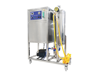 Ozone generator with oxygen source and mixing tank