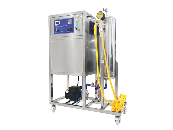 Ozone generator with oxygen source and mixing tank