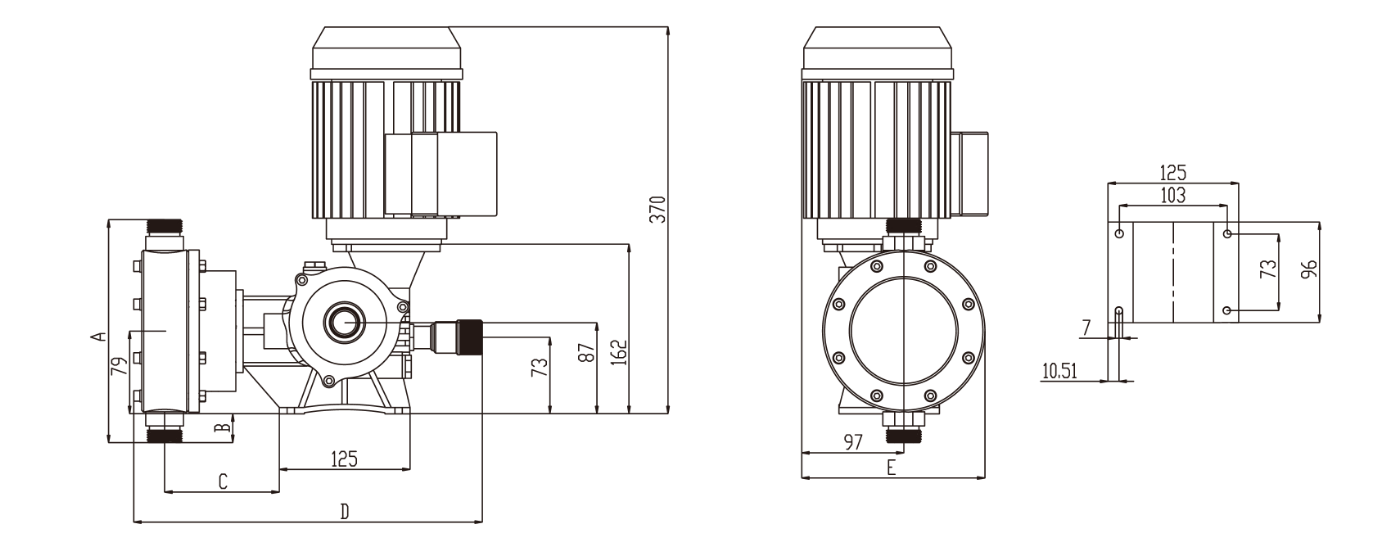 HND mechanical motor dosing pump installation dimensional drawing