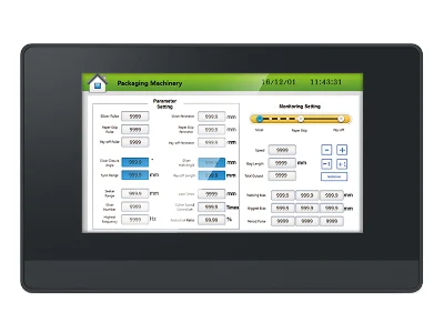 A VS-Q series economic human-machine interface, powered on