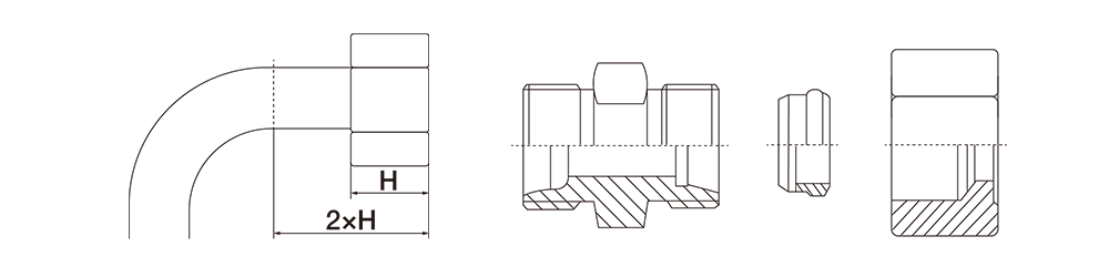 Annotate the length at the bend and the height of the nut for the ferrule bend pipe