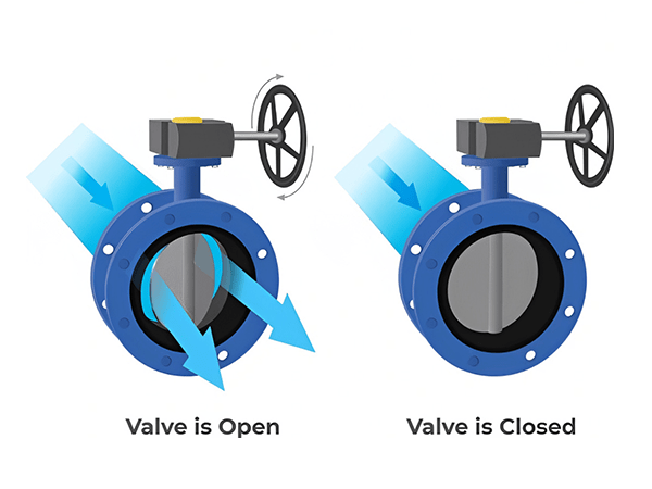 KBV series butterfly valve open and close diagram