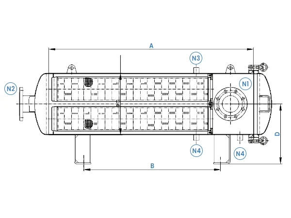 Annotated large flow liquid filter housing drawing