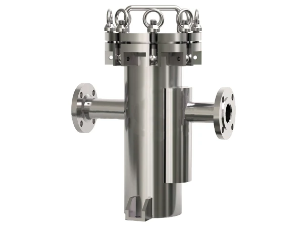 A mesh type filter housing on a gray background