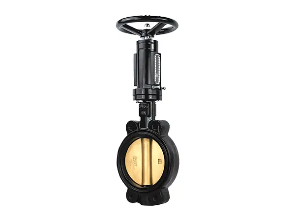 An inclined marine metal butterfly valve