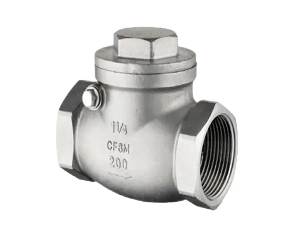 An inclined horizontal female thread metal check valve