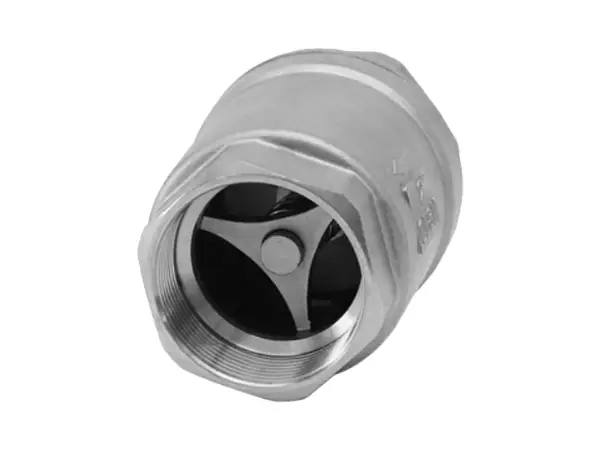 A vertically installed female thread check valve at an angle