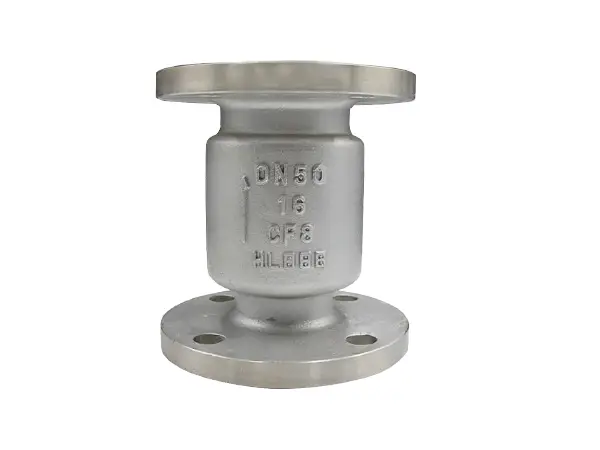 A vertically positioned upright metal check valve