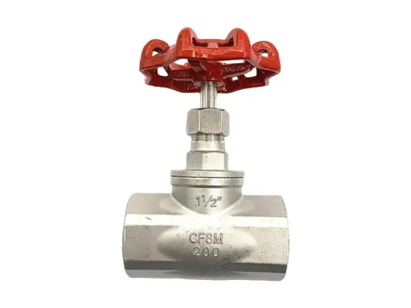 A ANSI threaded metal globe valve placed in a forward position