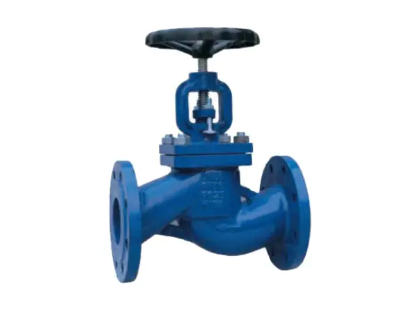 A cast iron globe valve placed in a forward position