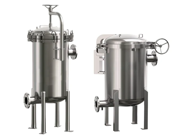 Two multi bag filter housings on a gray background