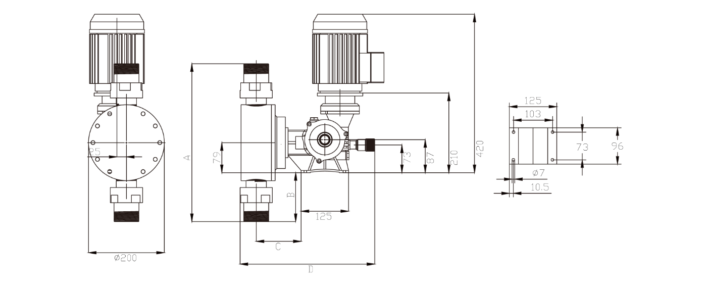 ND1000 mechanical motor dosing pump installation dimensional drawing