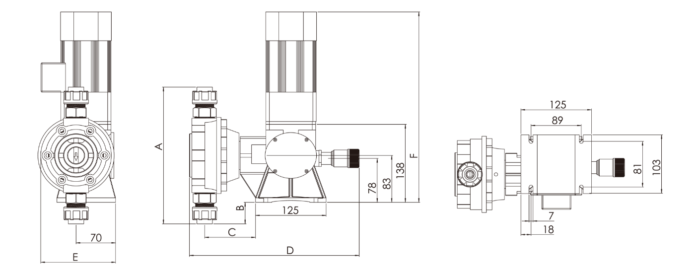 NDJ mechanical motor dosing pump installation dimensional drawing