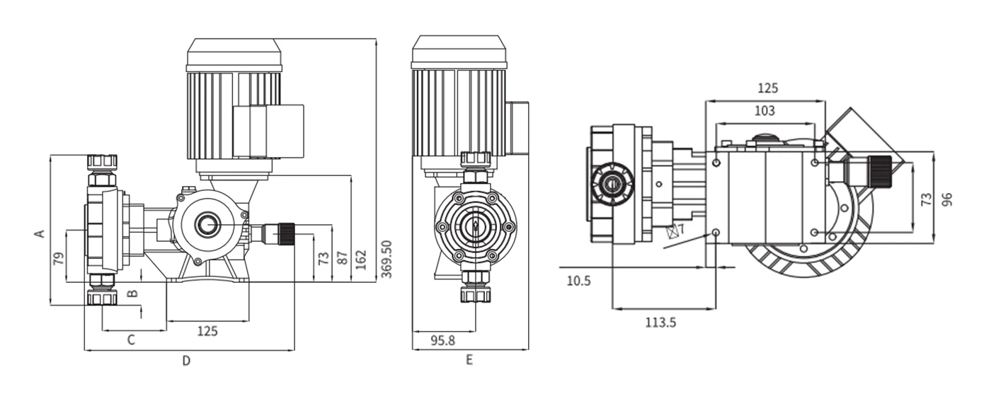 NDWL mechanical motor dosing pump installation dimensional drawing