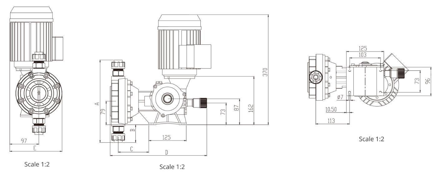 NDWL mechanical motor dosing pump installation dimensional drawing