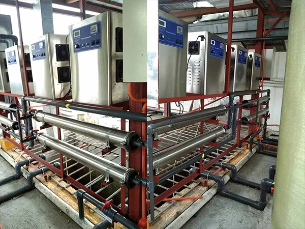 Multiple ozone generators installed in a sewage treatment system