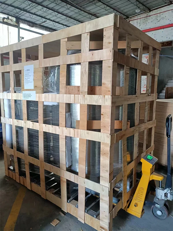 The entire ozone water system is packed into a wooden frame