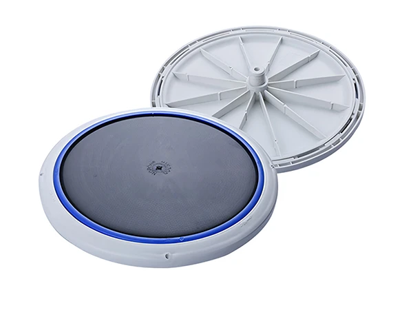 Front and back of one PIK300 plate bubble diffuser