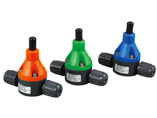 Three 186 hose type safety valve / back pressure valve on white background.